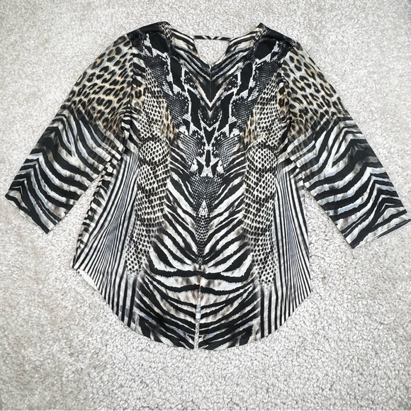 Chico’s Animal Print Blouse. Snakeskin Cheetah Zebra Leopard Sequin Beads.  1 - Picture 5 of 14